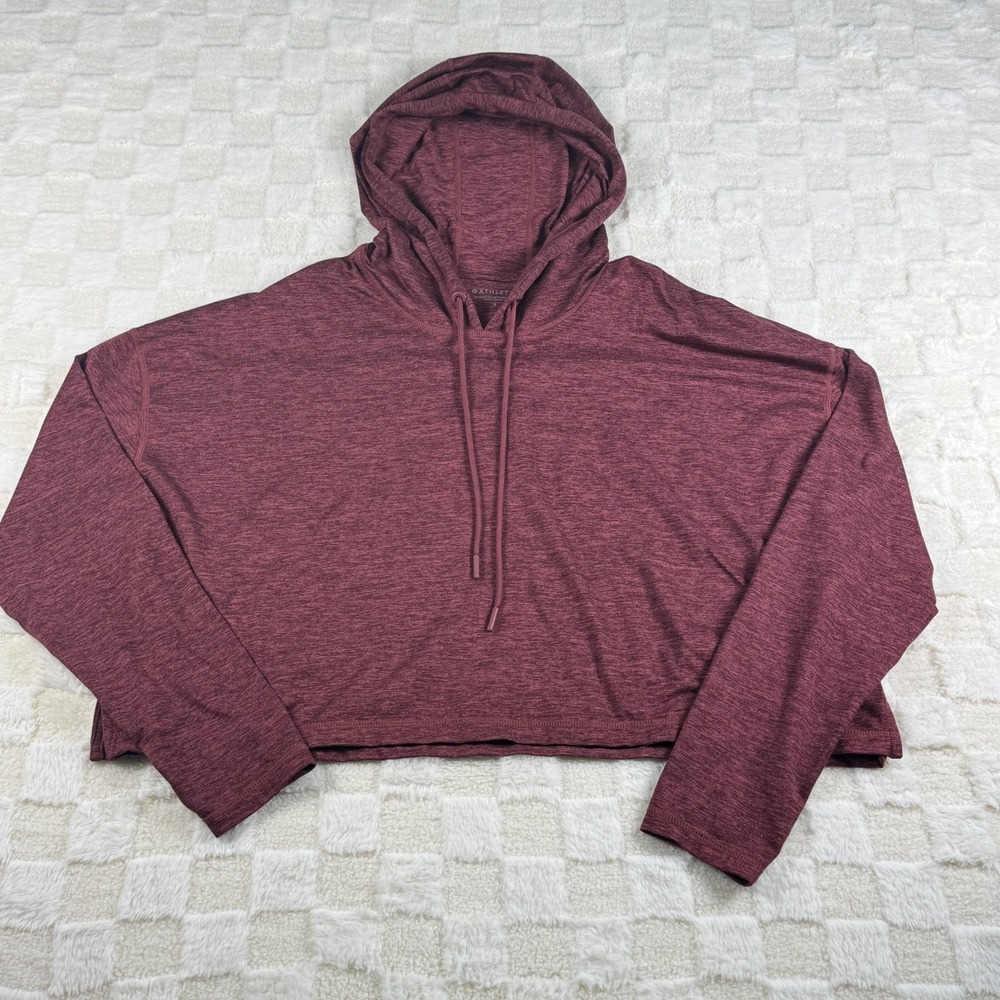 Athleta Women's Cropped Hoodie Size S Heather Maroon Finger Holes Lightweight‎